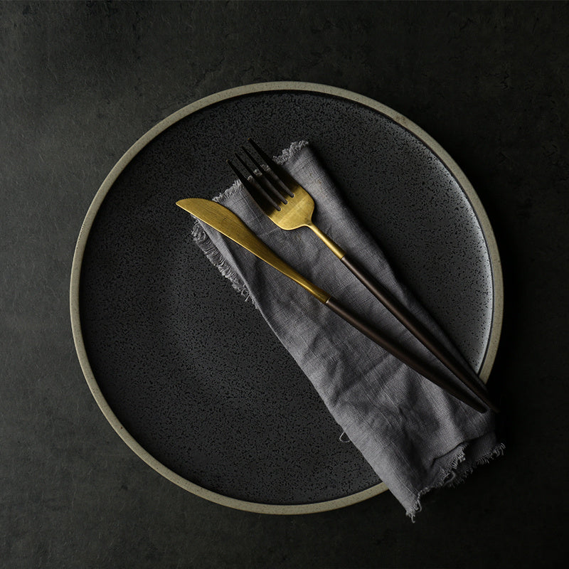 Black Crystal Ceramic Dessert Plate Round Flat Plate
