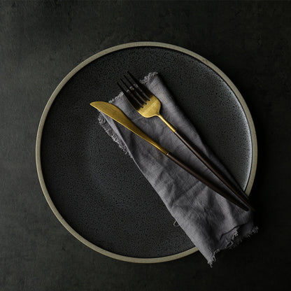 Black Crystal Ceramic Dessert Plate Round Flat Plate