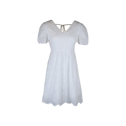 Women's Summer Wear V-free Neck Puff Sleeve Dress