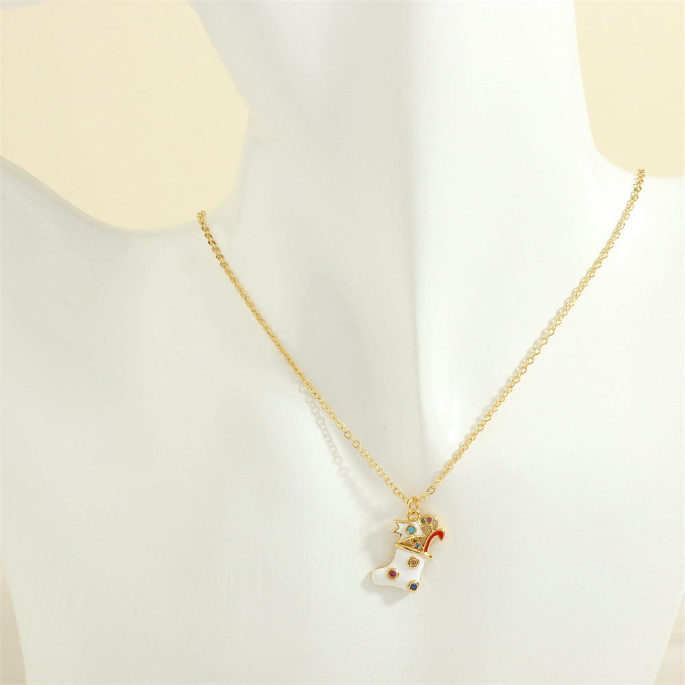Christmas Necklace, Santa, Snowman, Rhinestones