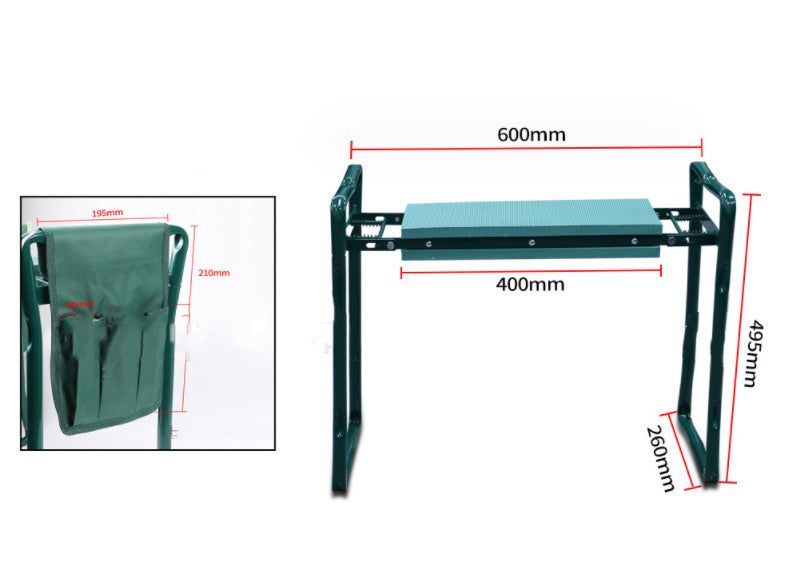 Foldable Garden Bench Chair with Tool Pouch