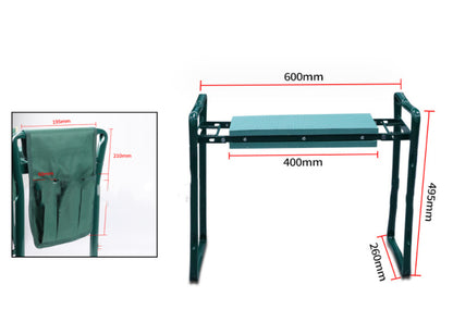 Foldable Garden Bench Chair with Tool Pouch