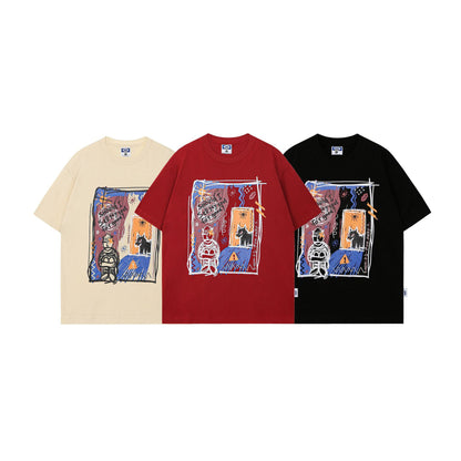 Women's American-style Retro Graffiti Couple Short-sleeved T-shirt