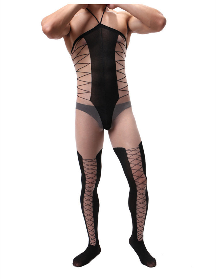Men's Jacquard Sling One Piece Silky Stockings