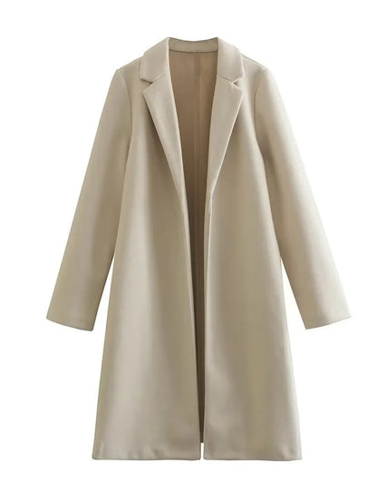 Women's Casual Woolen Lapel Non-buckle Overcoat Coat