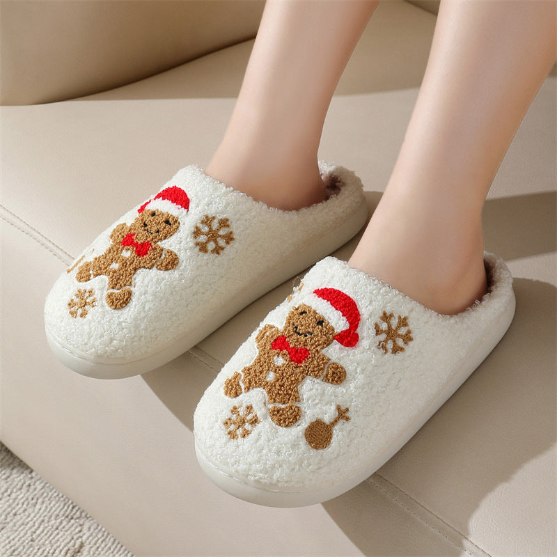 Christmas Snowflake Gingerbread Fuzzy Slippers