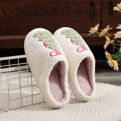 Fashion Bowknot Christmas Tree Cotton Slippers