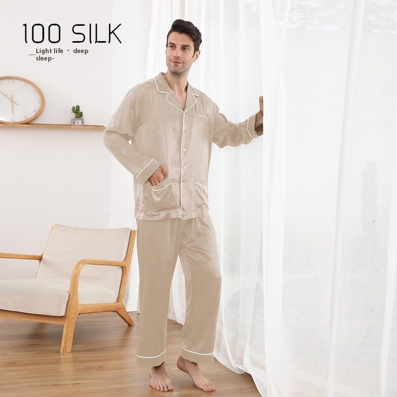 Men's 22 M Heavy Mulberry Silk Pajamas Lapel Homewear