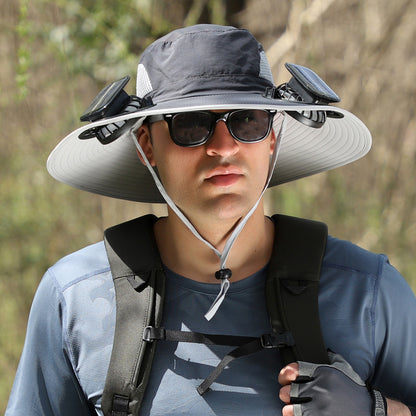 Removable Solar Recharge Fan Embedded Big Brim Hat