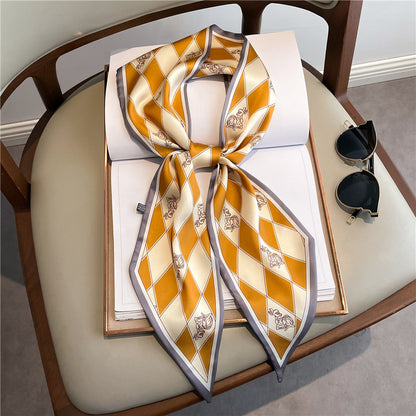 Thin Houndstooth Silk Scarf - Hair Tie