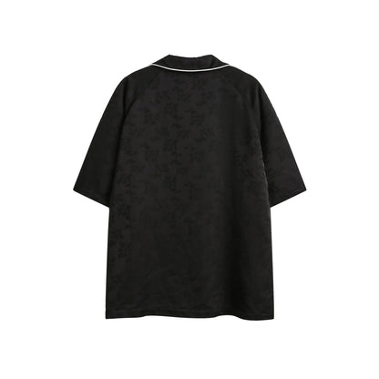 Striped Black Short Sleeve Turn-down Collar Shirt
