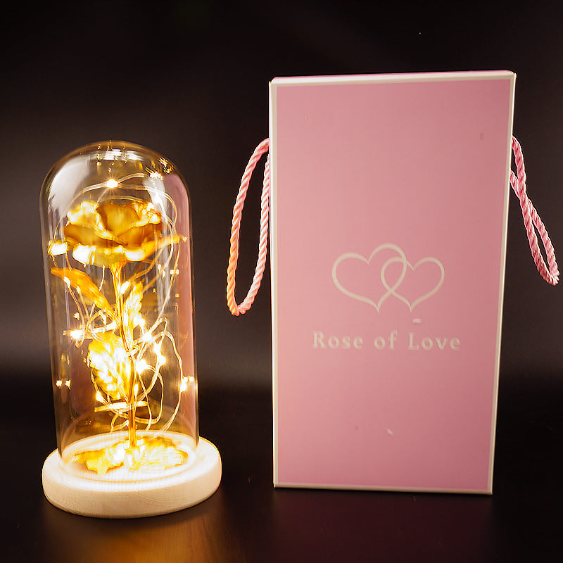 Gold Foil Rose Preserved Flower Gift Glass Cover