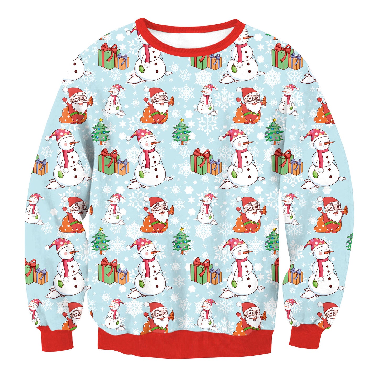 Ugly Christmas Sweater, Santa Elf Print, Pullover