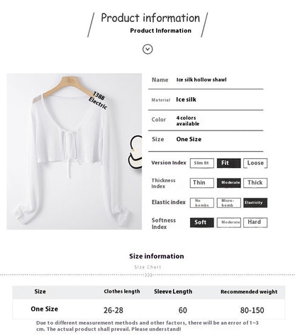 Women's Summer Short Hollow-out Mesh Shirt Ice Silk Shawl Blouse Cardigan