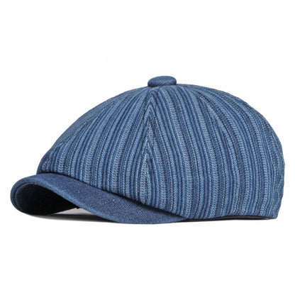 Spring Autumn Washed Denim Octagonal Beret