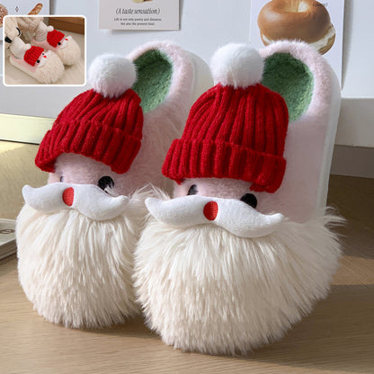 Cute Christmas Santa Claus Plush Slippers for Women