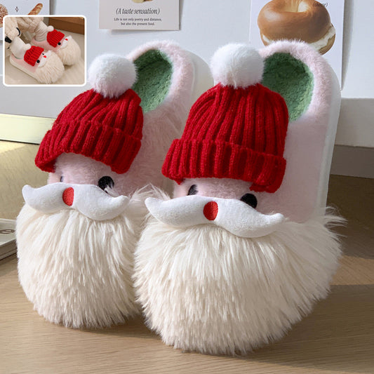 Cute Christmas Santa Claus Plush Slippers for Women