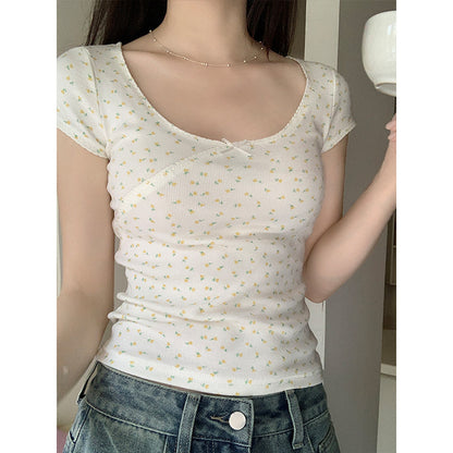 Bow Short-sleeved T-shirt Scoop Short Desire Style T-shirt
