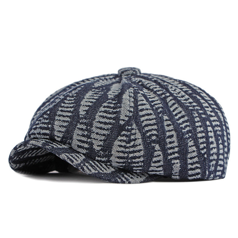 Spring Autumn Washed Denim Octagonal Beret