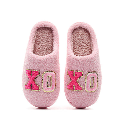Warm Grid Letter Cotton Women's Slippers