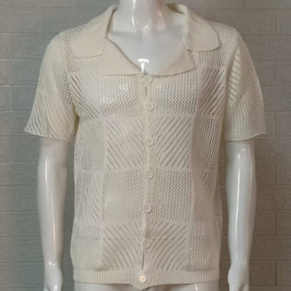 Men's Knit Polo Collar Cardigan Top
