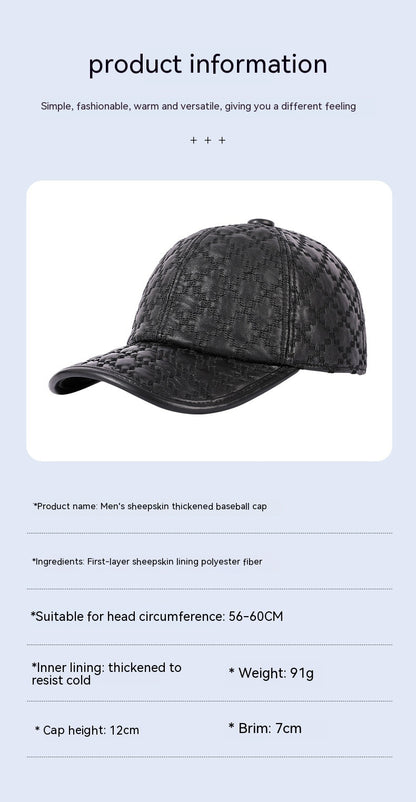 Full-grain Sheepskin Korean Style Plaid Hat Men