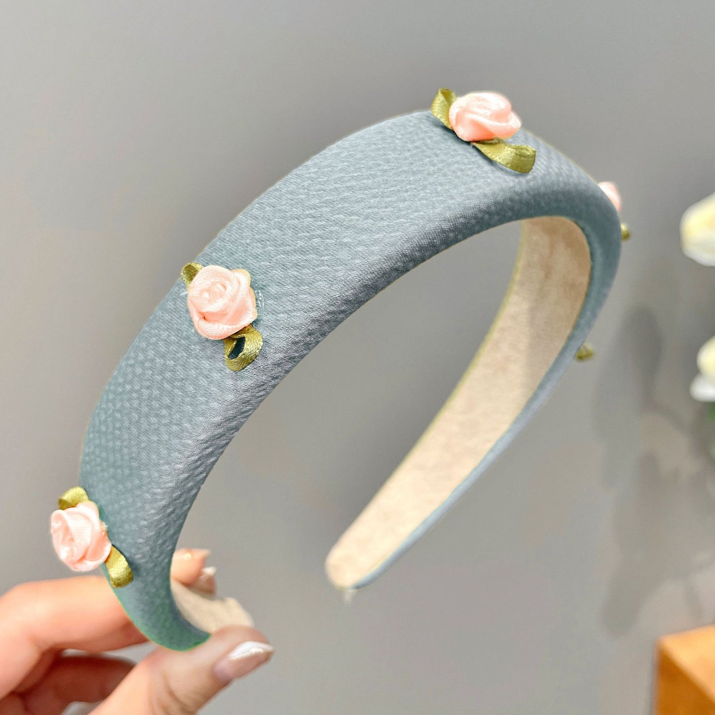 Pearl Mesh Small Flower Hair Band Blue Color