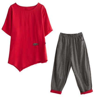 New Chinese Style Buckle Irregular Top Two-piece Set For Women