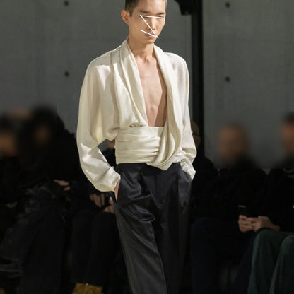 French Drape Pleated Long Sleeve Shirt