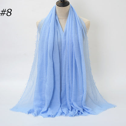 Pure Color Pleated Cotton Scarf Cotton And Linen Scarf