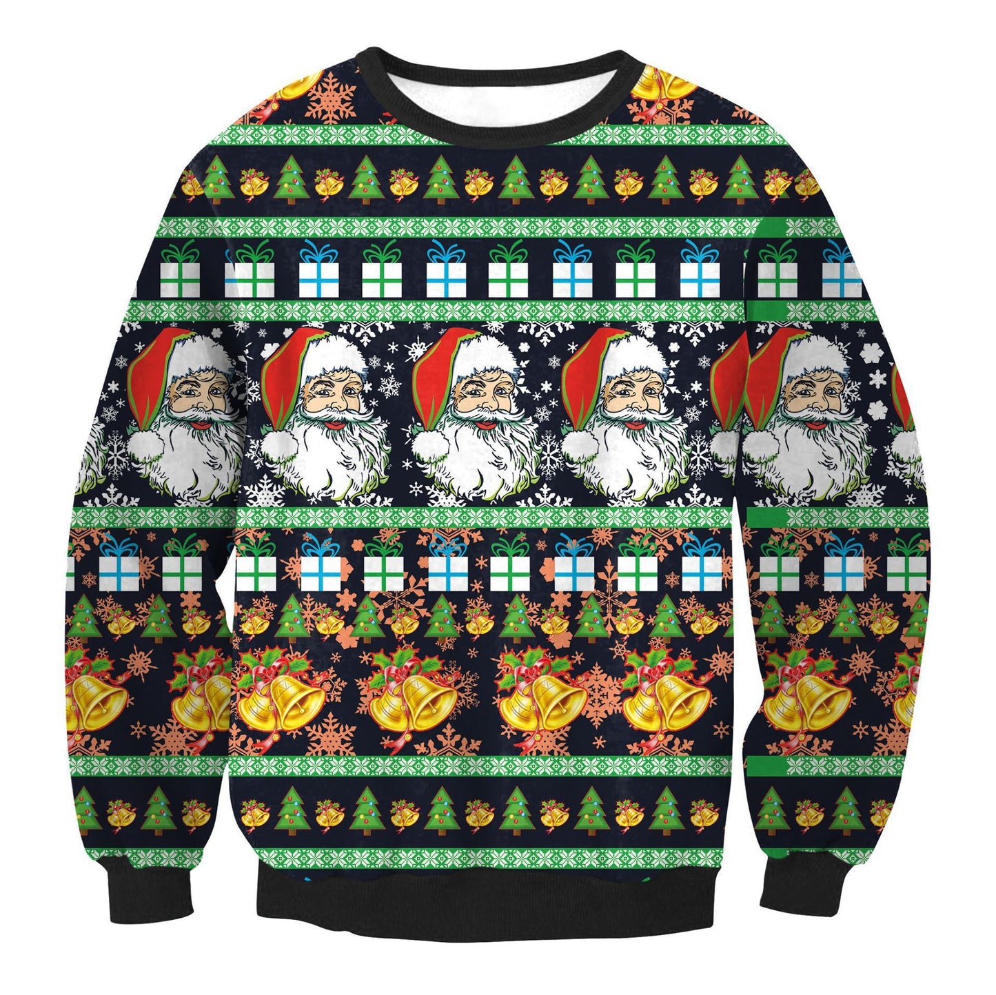 Ugly Christmas Sweater, Santa Elf Print, Pullover