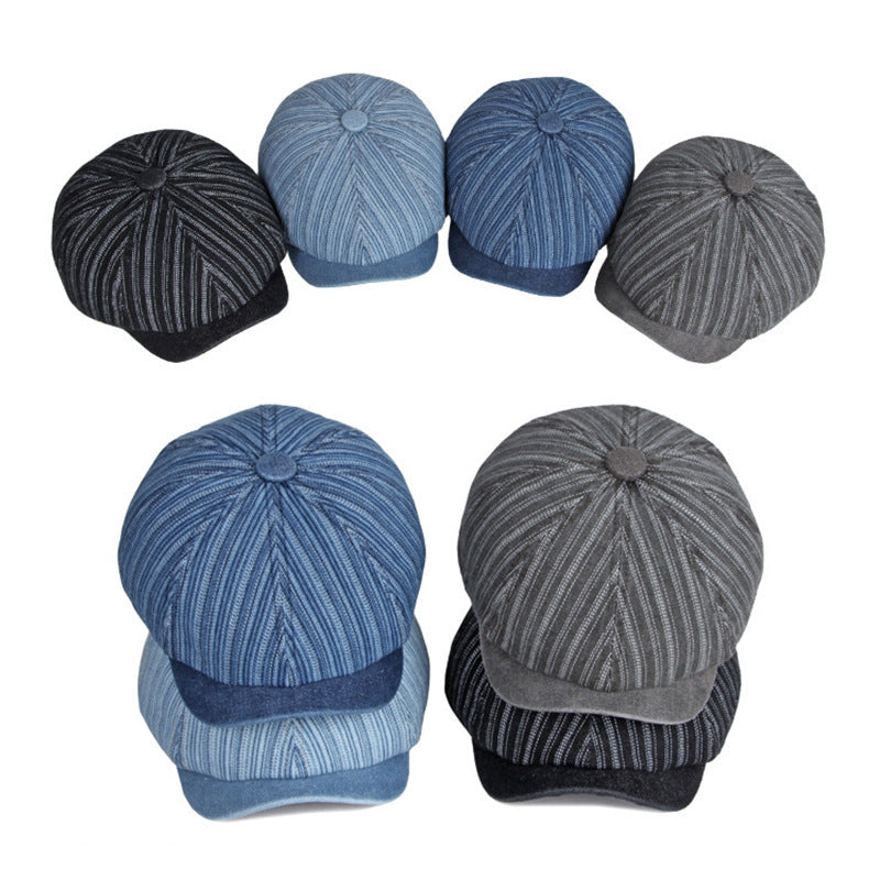 Spring Autumn Washed Denim Octagonal Beret