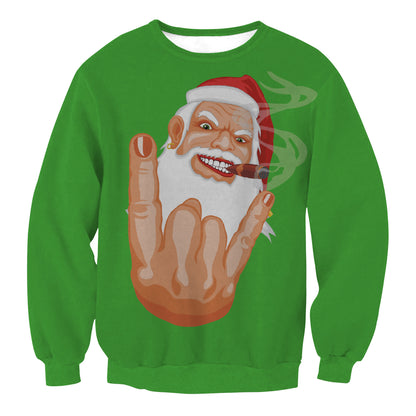 Ugly Christmas Sweater, Santa Elf Print, Pullover