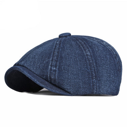Spring Autumn Washed Denim Octagonal Beret