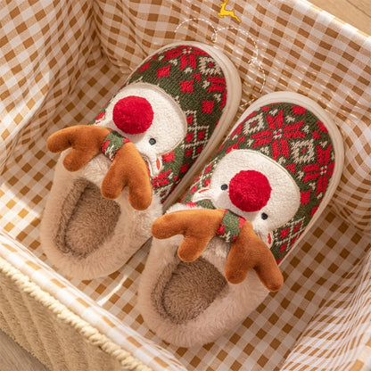 Cute Christmas Elk Plush Slippers for Women