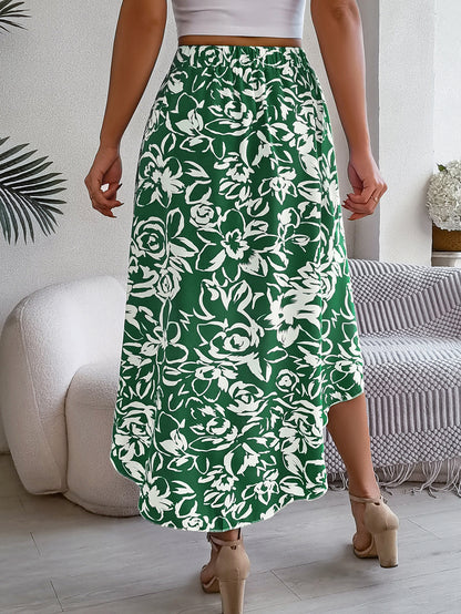 Summer Flower Ruffled Mid-length Irregular Skirt