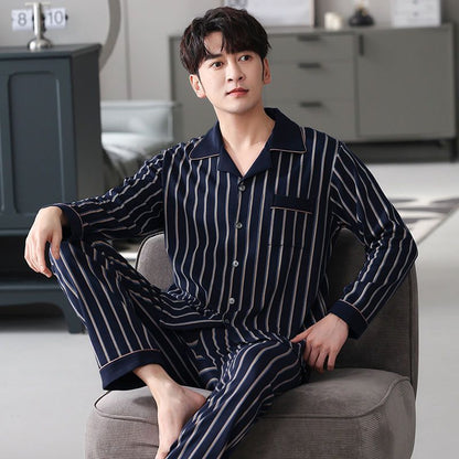 Men's Autumn And Winter Cotton Long-sleeved Trousers Thin Pajamas Loose Home Wear Suit Men