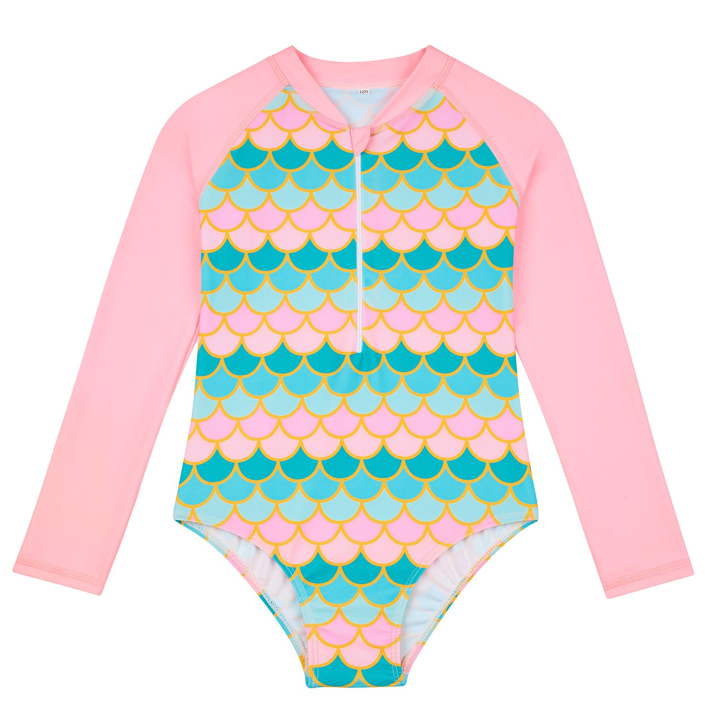 Children's Mermaid Scale One-Piece Swimsuit with Long Sleeves