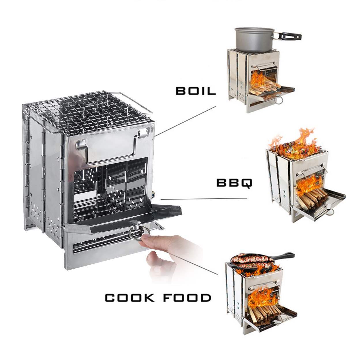 Lightweight Adjustable Camping Wood Stove - Windproof & Folding