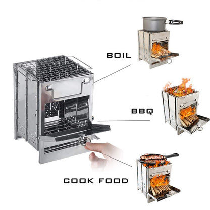 Lightweight Adjustable Camping Wood Stove - Windproof & Folding