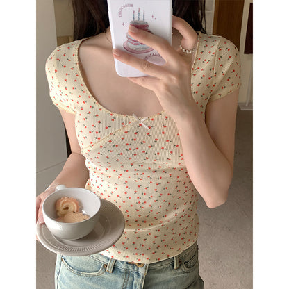 Bow Short-sleeved T-shirt Scoop Short Desire Style T-shirt