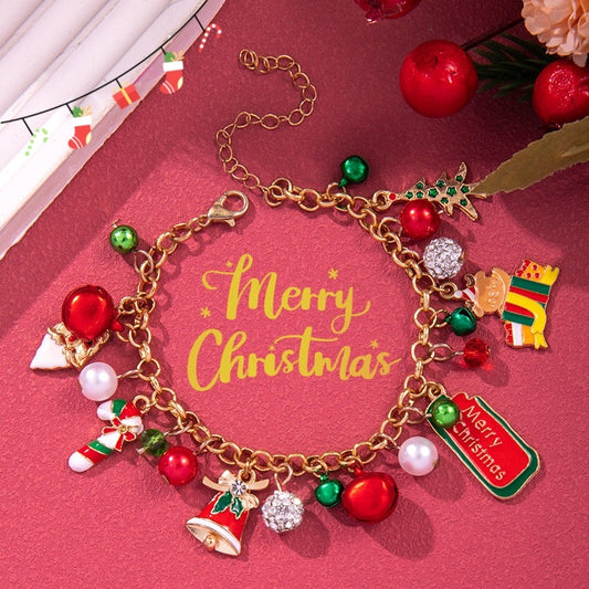 Christmas Bracelet, Santa, Snowflake, Pearl