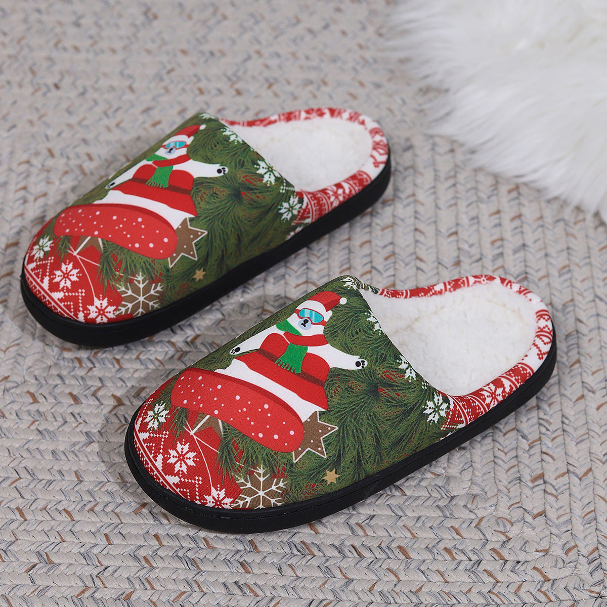 Christmas Snowman Elk Santa Claus Plush Slippers