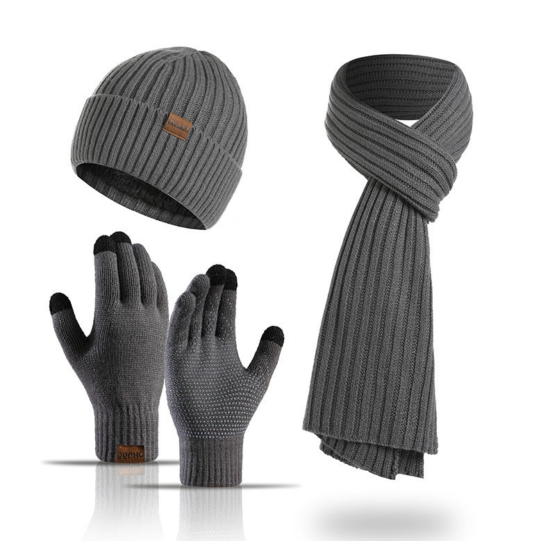 Winter Solid Color Knitted Scarf Hat Gloves Set