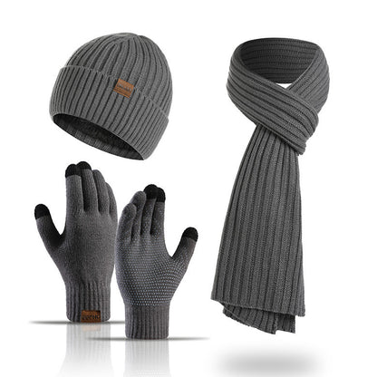 Winter Solid Color Knitted Scarf Hat Gloves Set