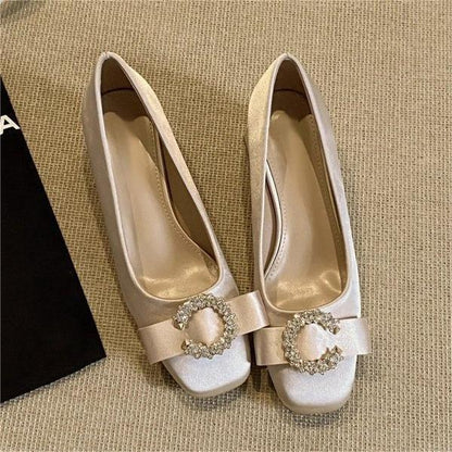 Bow Satin Square Toe Bridesmaid High Heels