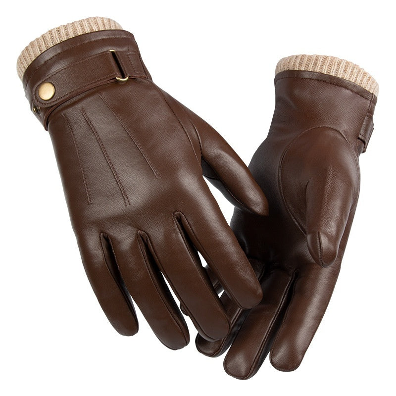 Men's Fleece-lined Windproof Sheepskin Gloves