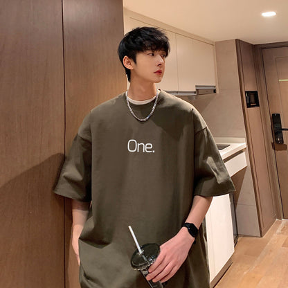 Summer Pure Cotton Plus Size Men’s Letter Tee