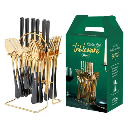 Gold Stainless Steel Cutlery Set With Rack