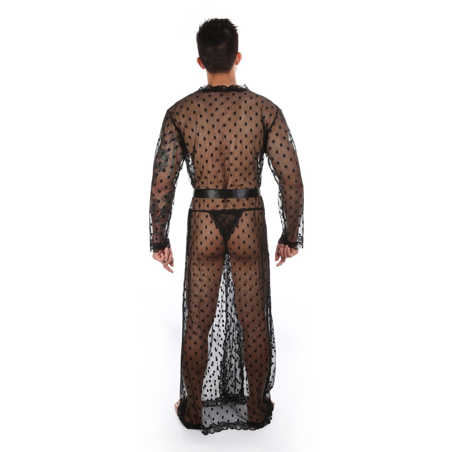 Men's Polka Dot Japanese Kimono Silky Lace Bathrobe